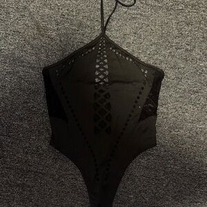 SHEIN Black Lace-Up Bodysuit